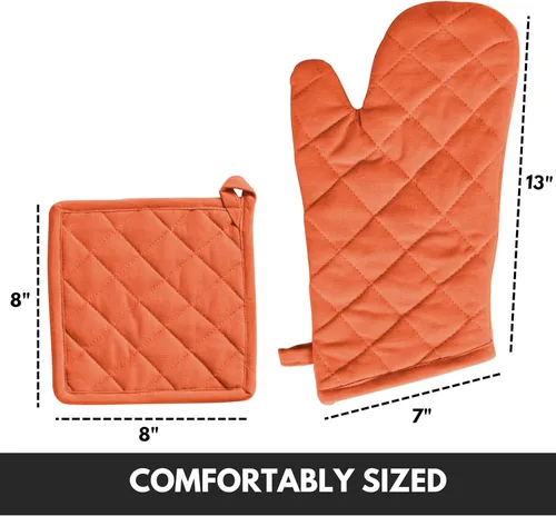 Miniatura 3 de Oven Mitt (7"x13") & Pot Holder (8"x8") 100% Cotton Set of Heat Resistant Oven Gloves & Hot Pads for Gifts, BBQ, Cooking, Baking, Thanksgiving