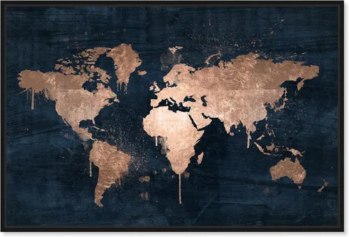 The Oliver Gal Artist Co. Mapas y banderas - Lienzo decorativo enmarcado para pared, diseño de mapamundi Copper, mapas del mundo