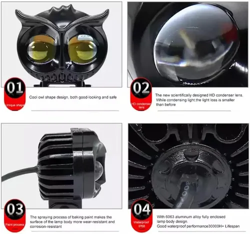 Miniatura 3 de YSY 1 unids motocicleta LED Spot luz blanca amarilla lámpara de conducción de doble color búho LED trabajo 9-60V para bicicleta de calle coche ATV