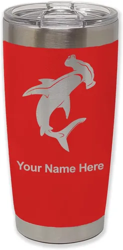 Miniatura 27 de LaserGram Vaso aislado al vacío de 20 onzas, tiburón martillo, grabado personalizado incluido (negro)
