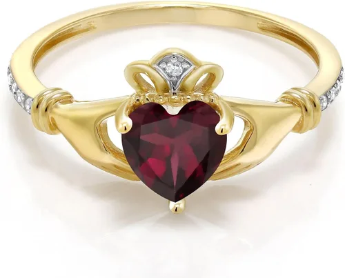 Miniatura 97 de Gem Stone King Anillo de compromiso claddagh celta irlandés de oro amarillo de 10 quilates con piedra preciosa en forma de corazón de 0.236 in