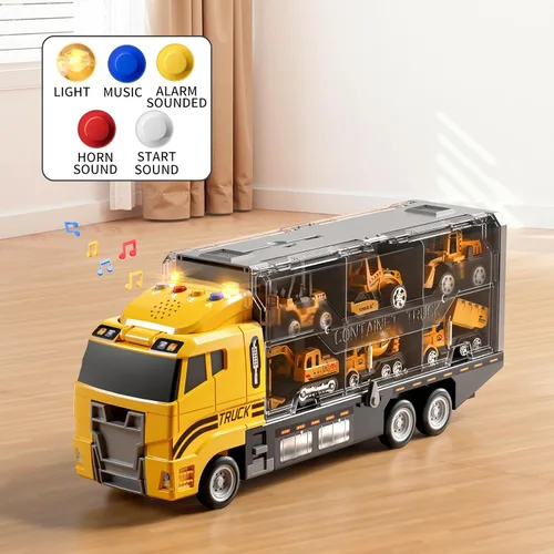 Miniatura 3 de NIPLOOOW - Juego de vehículos de construcción para niños, camión de juguete con alfombra de juego y coche de juguete fundido a presión