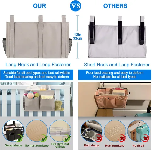 Miniatura 4 de Surblue Organizador de cama colgante para mesita de noche, bolsa de almacenamiento con bolsillo para literas y camas de hospital, habitaciones