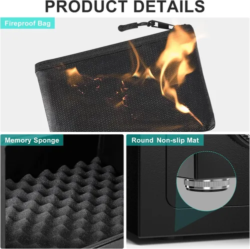 Miniatura 5 de BONANO Caja fuerte pequeña, caja de seguridad de 0.5 cúbicos con teclado electrónico y bolsa impermeable ignífuga, pequeña caja de seguridad