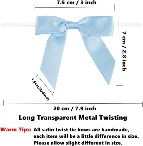 Miniatura 2 de 100 lazos preatados azul satinado de 3 pulgadas con lazos giratorios, bolsas de golosinas, paletas para pasteles y galletas