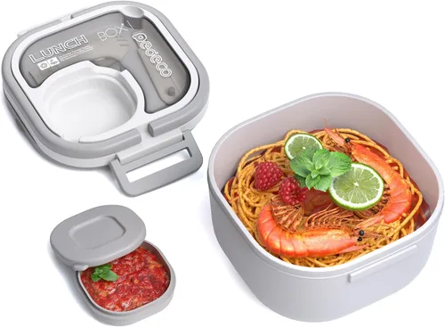 Miniatura 10 de PEDECO Lonchera Bento para adultos y niños, contenedor de comida con un solo compartimento, sin BPA, apta para microondas y lavavajillas
