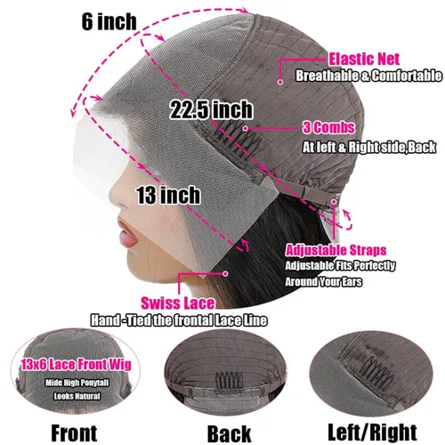 Miniatura 5 de QZOQZO Pelucas de encaje frontal 13x6 de cabello humano, prearrancadas, densidad del 180%, onda corporal, HD, frontal de encaje, sin pegamento