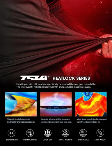 Miniatura 4 de TSLA - Camiseas térmicas de compresión de manga larga con cuello en V para hombre, ideales para usar como capa base para hacer ejercicio, correr