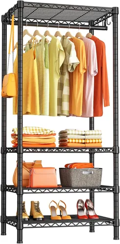 Miniatura 12 de Ulif H4 - Armarios portátiles de 4 niveles, estante de ropa de metal para dormitorio y guardarropa, armario de almacenamiento y organizador de ropa