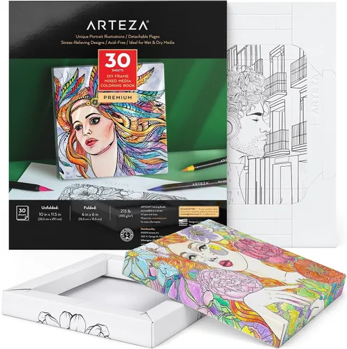 Miniatura 14 de Arteza Libro para colorear para adultos, 6.4 x 6.4 pulgadas, diseños de animales, 72 hojas, papel de 100 libras, páginas desprendibles, contornos