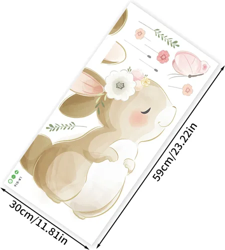 Miniatura 6 de HomeSoGood Calcomanías de pared con forma de conejito de dibujos animados, diseño de mariposa con forma de conejo, decoración de pared