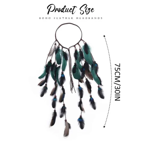 Miniatura 2 de CAKURE Diadema de plumas bohemias, tocado gitano, tocado indio, accesorios para el cabello hippie para mujeres y niñas (tipo C)