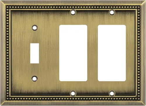 Miniatura 24 de Henne Bery Sunken Pearls - Placa de pared decorativa resistente para interruptor, cubierta para tomacorrientes (doble dúplex, níquel satinado)