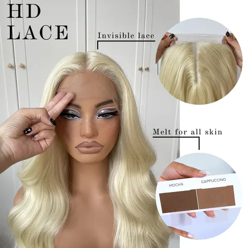 Miniatura 3 de 613 Peluca de encaje frontal HD sin pegamento predesfilada rubia de encaje transparente frontal sintética larga de ondas corporales con línea