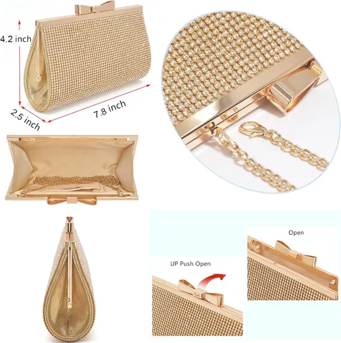 Miniatura 6 de Sumnn Bolsa de mano de noche, cóctel, graduación, diamantes de imitación brillantes, para novia y dama de honor, boda, fiesta, formal, para mujer