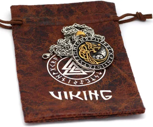Miniatura 4 de GuoShuang Noridc - Collar vikingo de acero inoxidable para hombre, con bolsa de regalo de Valknut