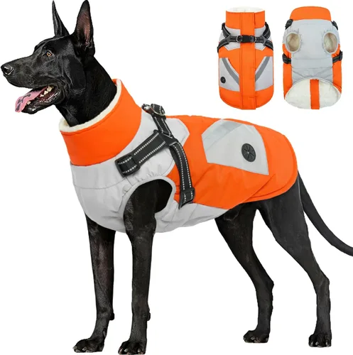 Miniatura 15 de FUAMEY Chaquetas de invierno para perros pequeños, abrigo para perros con arnés incorporado, trajes de nieve impermeables para perros, chaqueta