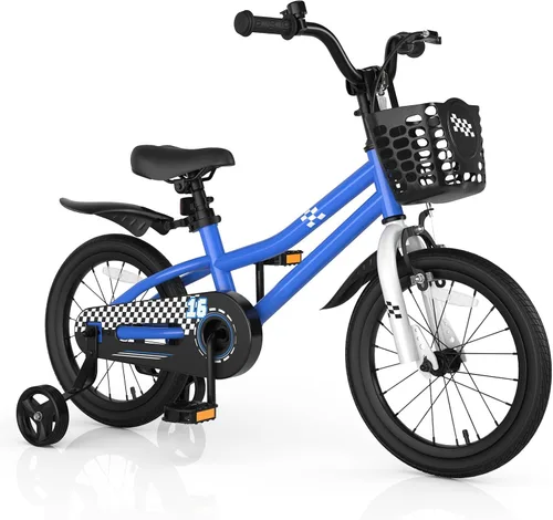 Miniatura 19 de COSTWAY Bicicleta para niños, 12, 14, 16, 18 pulgadas, para niños y niñas de 3 a 8 años, bicicleta para niños con ruedas de entrenamiento