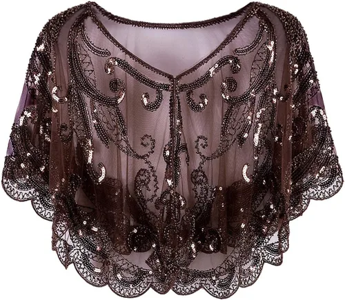 Vijiv Chal vintage de los años 20 para mujer, con lentejuelas y lentejuelas, estilo bolero, cubierta para cubrir la noche