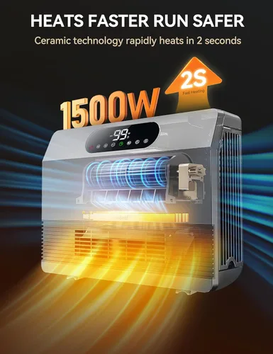Miniatura 2 de GiveBest - Calentador de pared inteligente, calentador de espacio de 1500W de calentamiento rápido para dormitorio, calentador de espacio eléctrico