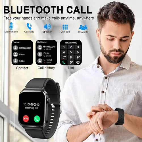 Miniatura 7 de Reloj inteligente para hombres y mujeres, rastreador de fitness, monitor de ritmo cardíaco, reloj inteligente táctil HD de 1.85" para Android iOS