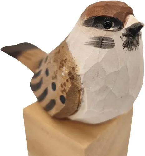Miniatura 42 de Figura de pájaro de madera Azure Tit, tilo tallado a mano, marrón claro, decoración moderna para el hogar, regalo de pájaro
