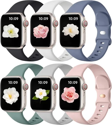 Maledan Paquete de 6 correas compatibles con Apple Watch de 38mm 40mm 41mm 42mm 44mm 45mm 46mm 49mm, mujeres y hombres, correa deportiva de silicona