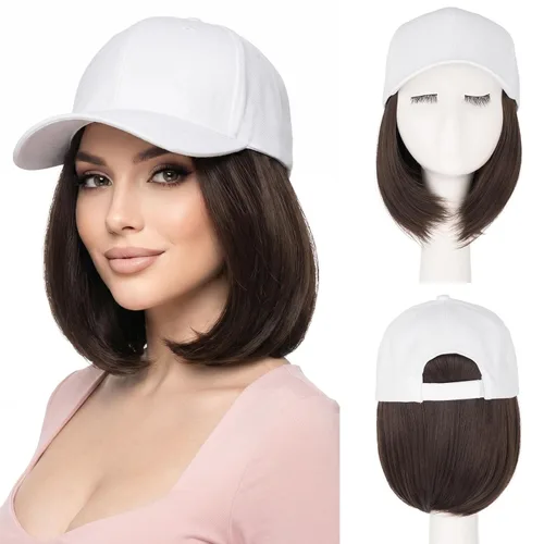 Miniatura 9 de SEGO Gorra de béisbol con extensiones de cabello para mujer, resistente al calor, sintético, 6 pulgadas, ajustable, corta, recta, peluca de repuesto