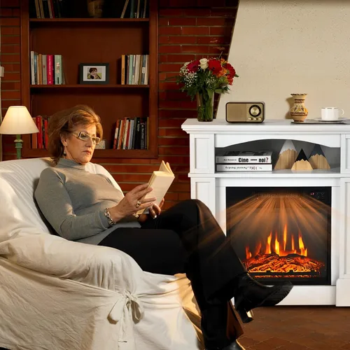 Miniatura 3 de COSTWAY Chimenea eléctrica de 32 pulgadas con repisa, calentador independiente ajustable de 1400 W con control remoto, diseño de termostato