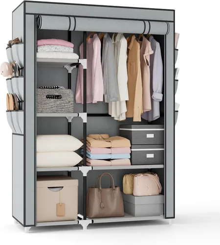 Miniatura 9 de VTRIN Armario Ropero, 41.7 Pulgadas de Ancho Armarios Portátiles para Colgar Ropa con 1 Barra para Colgar, 6 Estantes, 6 Bolsillos, Perchero