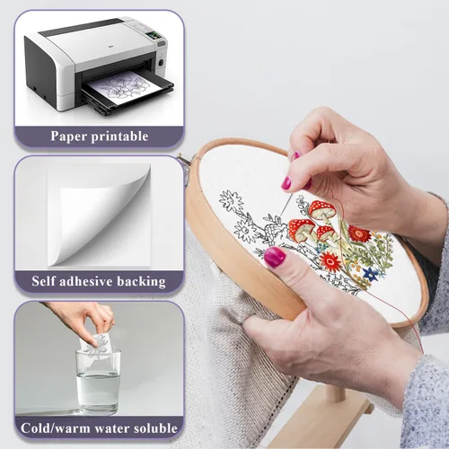 Miniatura 4 de Estabilizador Soluble en Agua para Bordado - Papel Adherible y de Costura que se Lava 8.5x11 Pulgadas Paquete de 8, Estabilizador Imprimible
