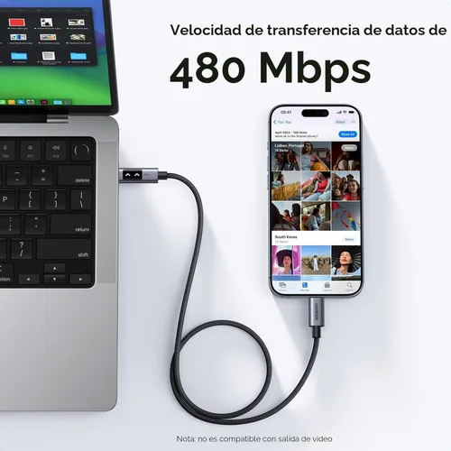 Miniatura 5 de UGREEN Uno - Cable USB C a USB C de 100 W, cable de carga rápida tipo C con pantalla LED para iPhone 17/17 Air/17 Pro/17 Pro Max/16, MacBook Negro