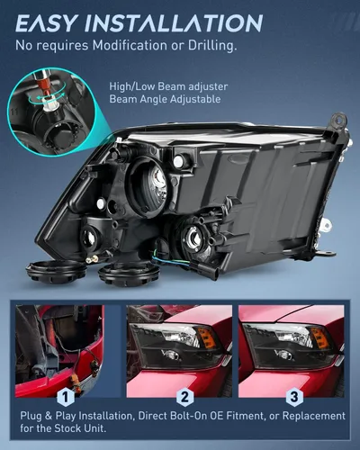 Miniatura 3 de Nilight Conjunto de faros delanteros 2009 2010 2011 2012 2013 2014 2015 2016 2017 2018 Ram 1500 2500 3500 Pickup Quad Conjunto de faros de repuesto