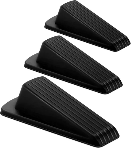 Crosize Paquete de 3 topes de puerta de goma para piso, cuña de tope de puerta para puerta resistente, color negro
