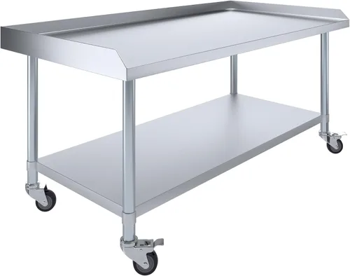 Miniatura 19 de AmGood Soporte para equipo de acero inoxidable con estante inferior + ruedas, resistente, grado comercial, certificado NSF