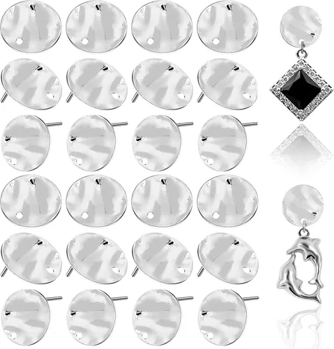Miniatura 8 de 50 piezas de clavos planos redondos para orejas con agujero de asa, dijes de disco chapados de 13.0 mm para hacer pendientes DIY, suministros