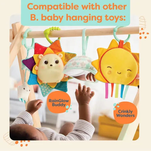 Miniatura 5 de B. toys Gimnasio de madera para bebés - Alfombra de actividades - Cielo estrellado - 3 juguetes sensoriales colgantes - Madera natural - Bebés, bebés