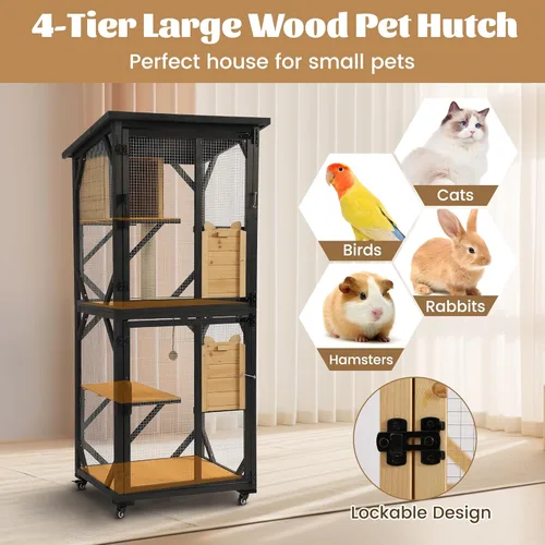 Miniatura 9 de MAGIC UNION Catio de 71 pulgadas de acceso a la ventana para gatos al aire libre, 4 niveles para gatos con ruedas, caja de descanso y techo