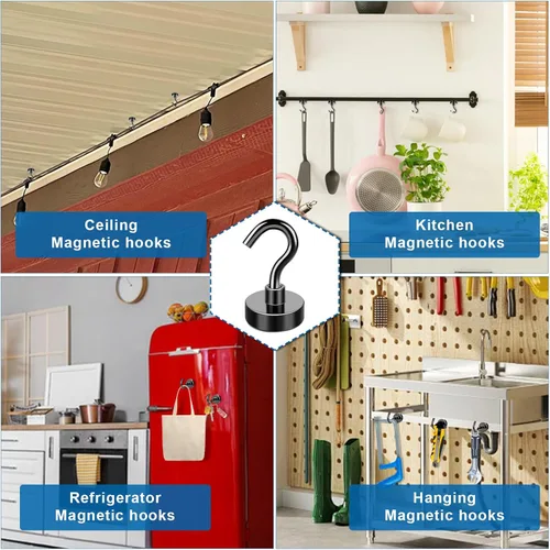 Miniatura 3 de LOVIMAG - Ganchos magnéticos, imanes de 30 libras con ganchos para crucero, ganchos magnéticos negros para colgar, refrigerador, aula, nevera