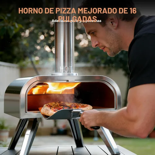 Miniatura 4 de BIG HORN OUTDOORS 16" Horno de piedra para pizza con leña, cocinador de pizza al aire libre de acero inoxidable 1112°F, portátil