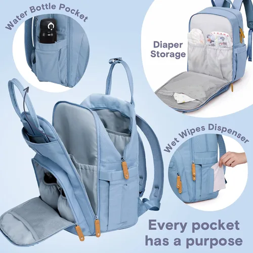 Miniatura 3 de RUVALINO Mochila para pañales - Bolsa de viaje multifunción para bebé con cambiador, portabotellas aisladas y funda para chupete, gran capacidad