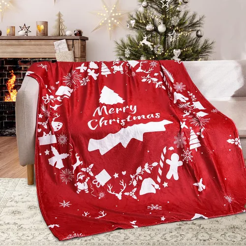 Miniatura 10 de Exclusivo Mezcla Manta de Navidad para sofá, manta suave y acogedora para invierno, manta decorativa con patrón de reno verde, 50 x 60 pulgadas