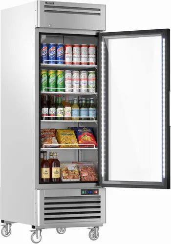 Miniatura 2 de Coolski Refrigerador comercial de puerta de vidrio de 1 puerta, comercializador de pantalla de acero inoxidable con luz LED para uso comercial