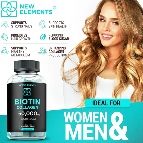 Miniatura 4 de Gomitas de péptidos de colágeno y biotina - 50,000 mcg de colágeno + 10,000 mcg de biotina Soporte para cabello, piel y uñas para hombres
