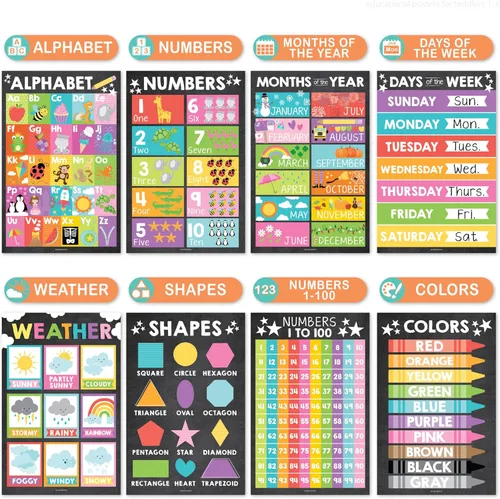 Miniatura 3 de Hadley Designs 16 pósteres educativos para decoración del aula, carteles educativos de pizarra para niños de 1 a 3 años, póster de aprendizaje