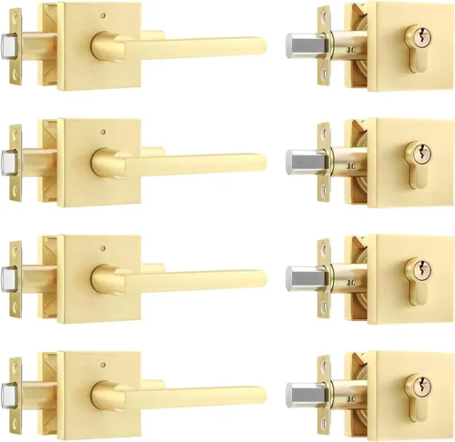 Miniatura 22 de Leydebong Paquete de 3 pomos de entrada dorados con llave igual, manija de puerta de entrada resistente, estilo contemporáneo, herrajes modernos
