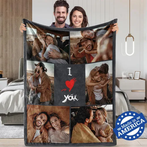 TinyName Impreso en Estados Unidos, regalos personalizados con texto en inglés "I Love You" para novio, manta personalizada con fotos, manta de