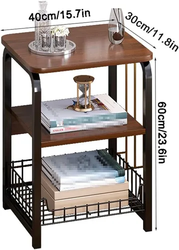 Miniatura 3 de Mesa de Centro Mesa auxiliar de 3 niveles, mesa de noche industrial retro con estantes de malla y metal, mesa auxiliar cuadrada pequeña creativa