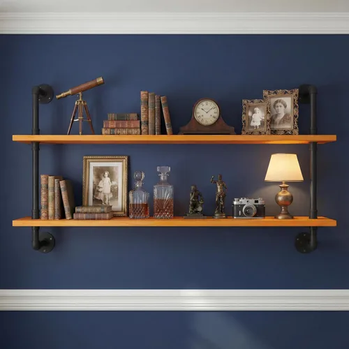 Miniatura 54 de HDDFER - Estantería industrial para tuberías rústicas en blanco, estantes de pared de tubería industrial con tablas de madera, estantes flotantes