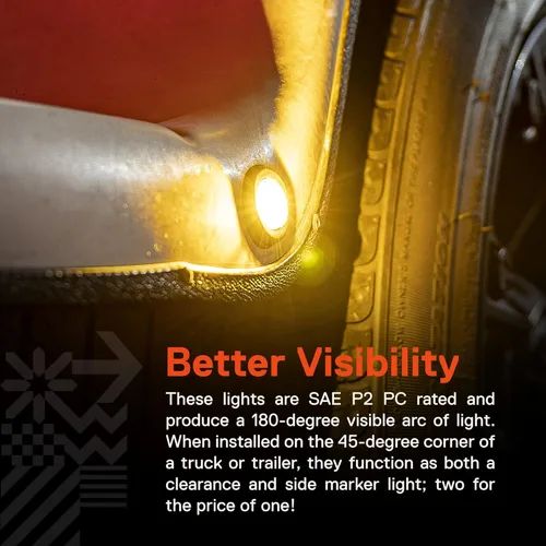 Miniatura 3 de TRUE MODS - 10 luces de marcador LED redondas de 3/4 pulgadas para remolque ámbar de 12 V [3 cables/DRL y señal de giro] [DOT FMVSS 108] [SAE P2PC]